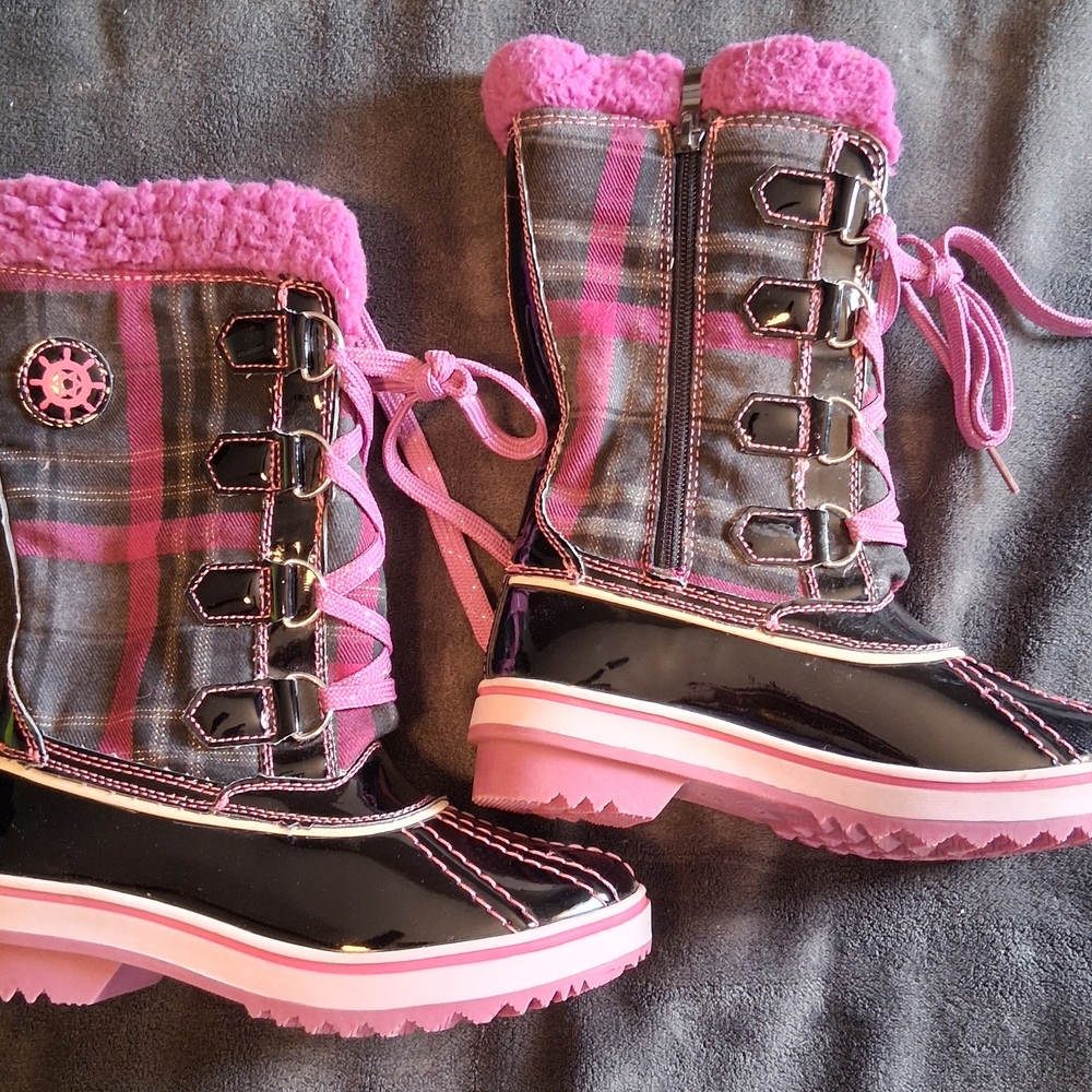 Pink and Black Plaid Winter Boots